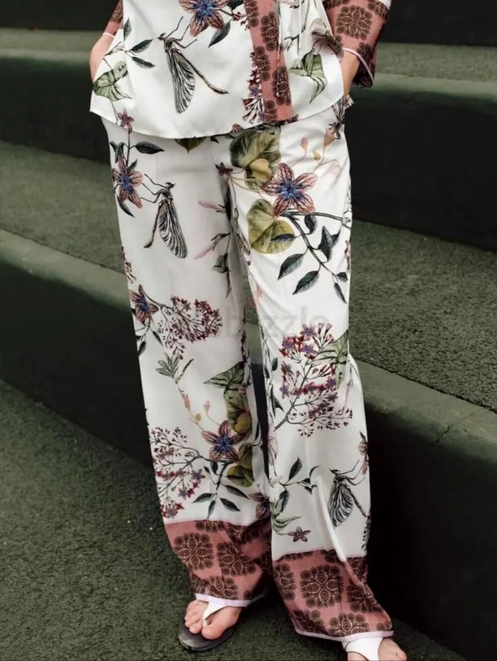 ZARA Tropical Flotal Print Pants Elegant Straight Leg Relaxed Pants - Picture 12 of 14